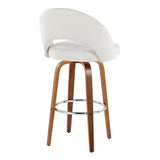 Renee - Upholstered Fixed-Height Barstool (Set of 2) - Walnut Wood, Chrome Metal
