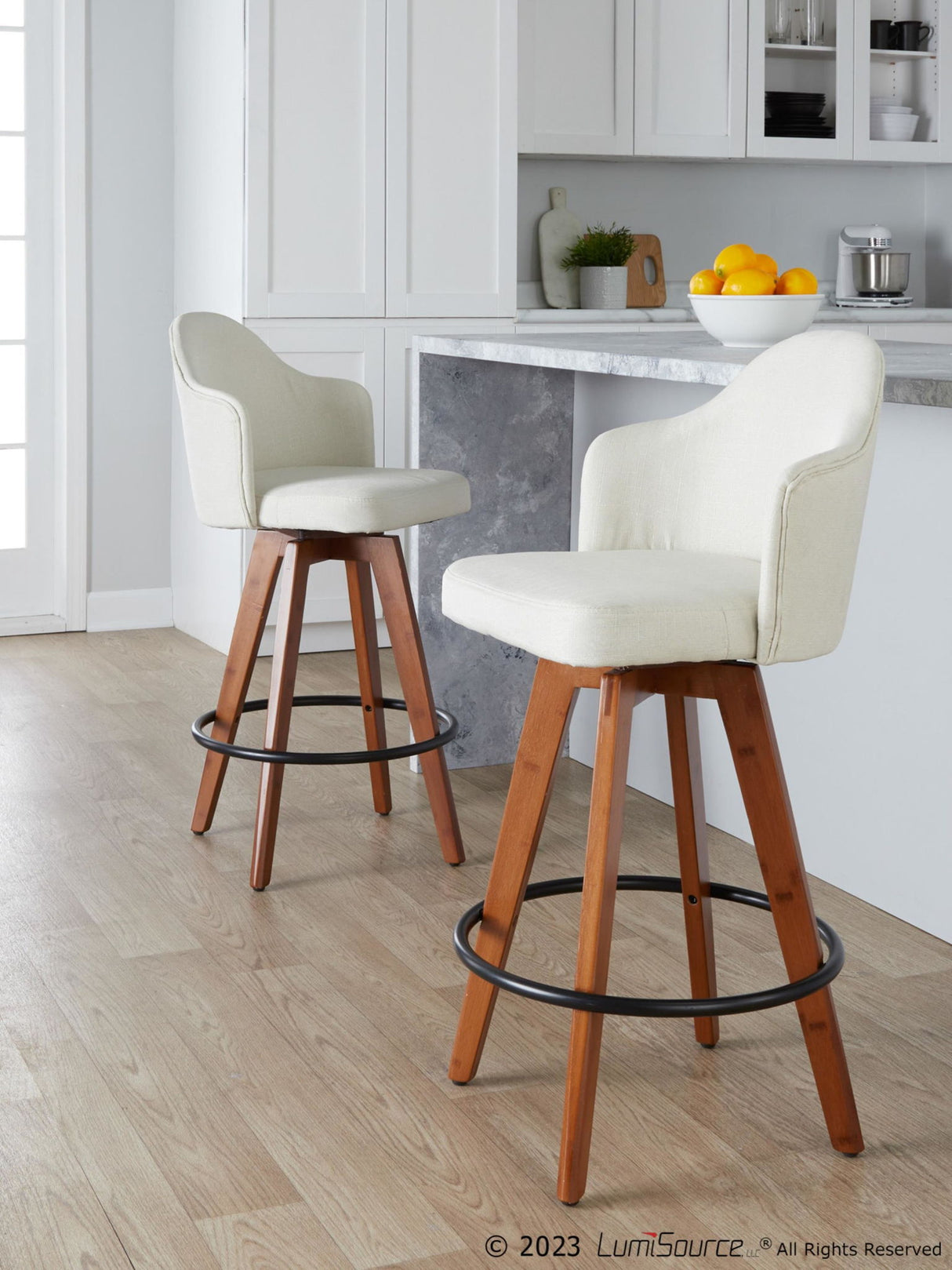 Ahoy - Contemporary Fixed-Height Counter Stool With Walnut Bamboo Frame (Set of 2)