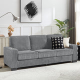 Modern Corduroy Fabric Sofa, 3 Seater Compressed Couch With Cup Holders