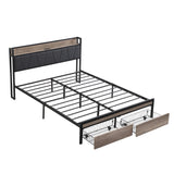 Modern Bed Frame With LED Lights, Upholstered Headboard, USB Charging