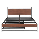Platform Bed Frame With Trundle, USB Ports And Slat Support, No Box Spring Needed