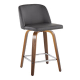 Toriano - 24" Fixed-Height Faux Leather Counter Stool (Set of 2) - Walnut And Gray