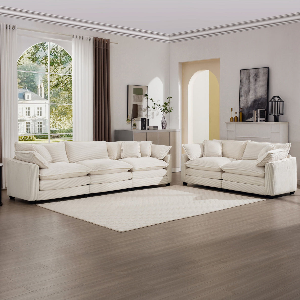Elegant Corduroy Oversized Sectional Sofa Set With Deep Seats And Flexible Layout