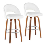 Renee - Upholstered Fixed-Height Barstool (Set of 2) - Walnut Wood, Chrome Metal
