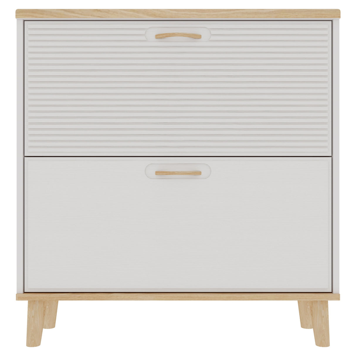 Narrow - Entryway Shoe Storage Cabinet With 2 Flip Drawers Legs - Natural / White