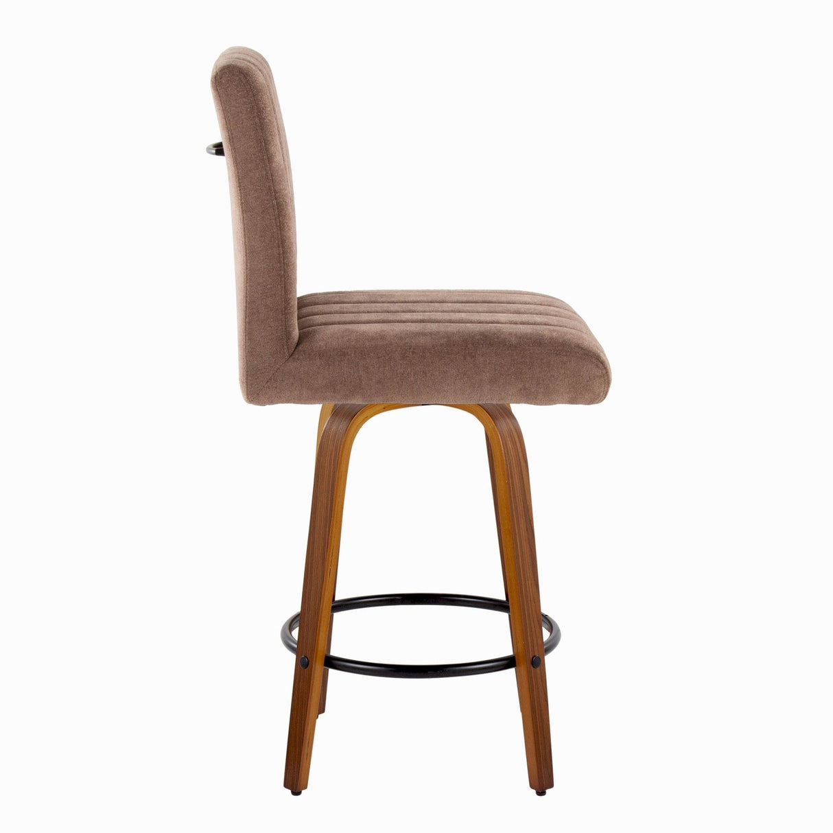 Hannah - 26" Fixed-Height Counter Stool With Swivel And Round Black Metal Footrest (Set of 2) - Walnut Wood