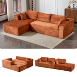 Compression Sectional Couch With Comfy Chaise, Boneless L Shape Sofa With Deep Seat