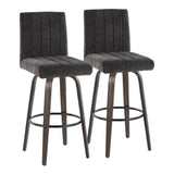 Hannah - Fixed-Height Barstool With Swivel And Round Black Metal Footrest (Set of 2) - Walnut Glazed Wood