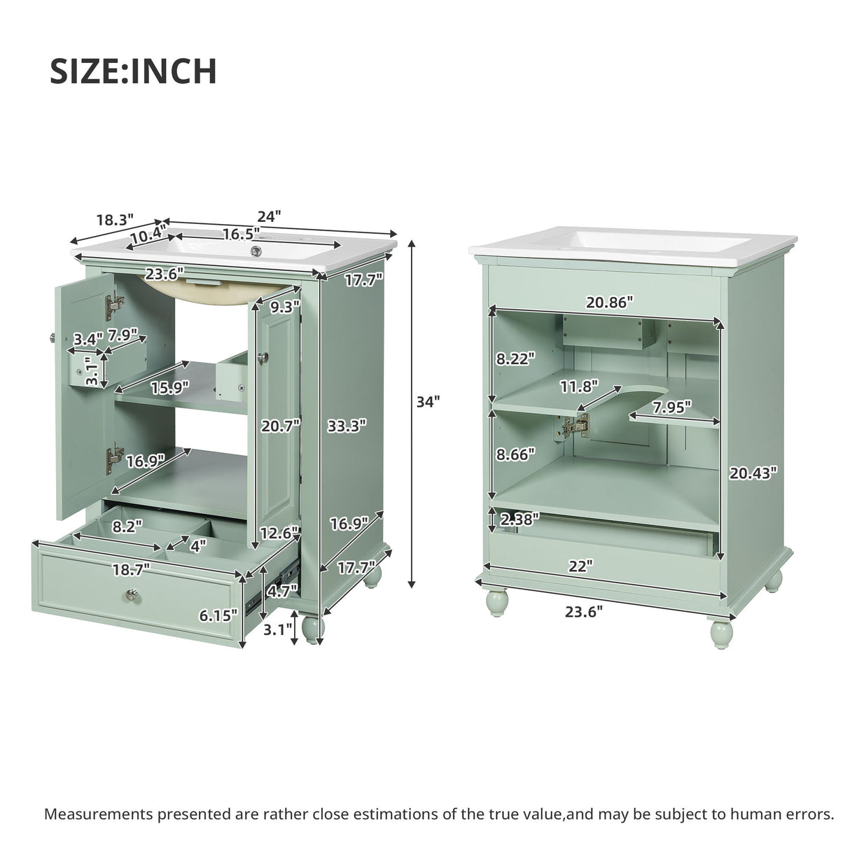 Modern Bathroom Vanity With Sink, Cabinet With Drawer And Dividers, Rectangular Storage Unit