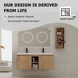 48" Wall Mounted Bathroom Vanity With Double Resin Sink And Storage Rack Soft Close Doors Plywood Construction - Imitative Oak