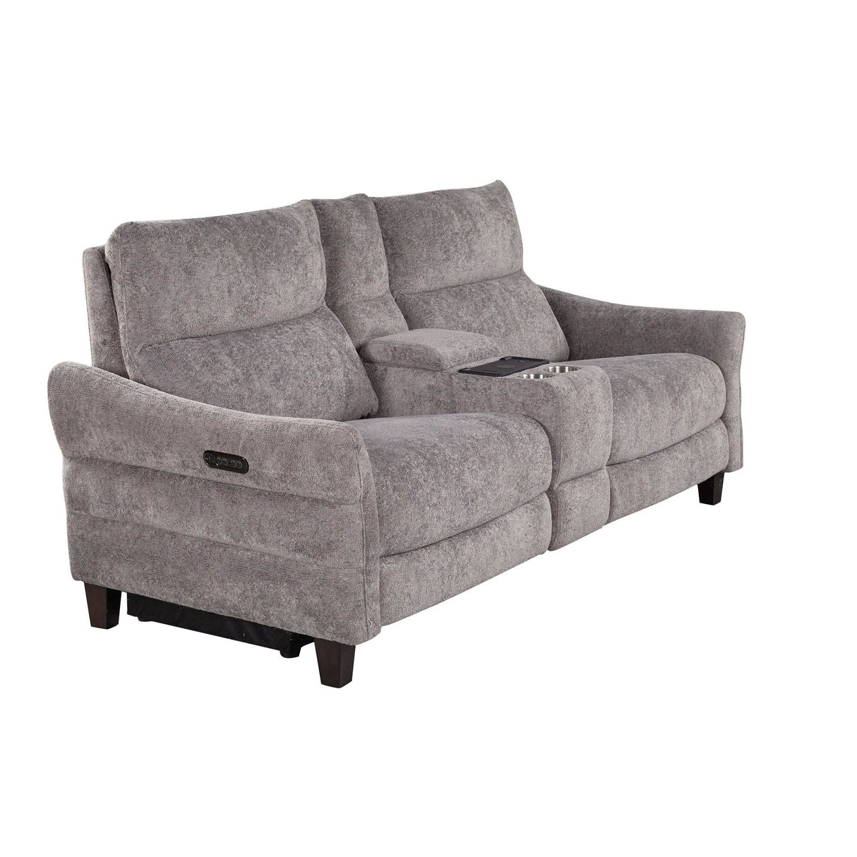 Slope - Upholstered Power Loveseat With Console - Espresso Wood, Pewter Fabric