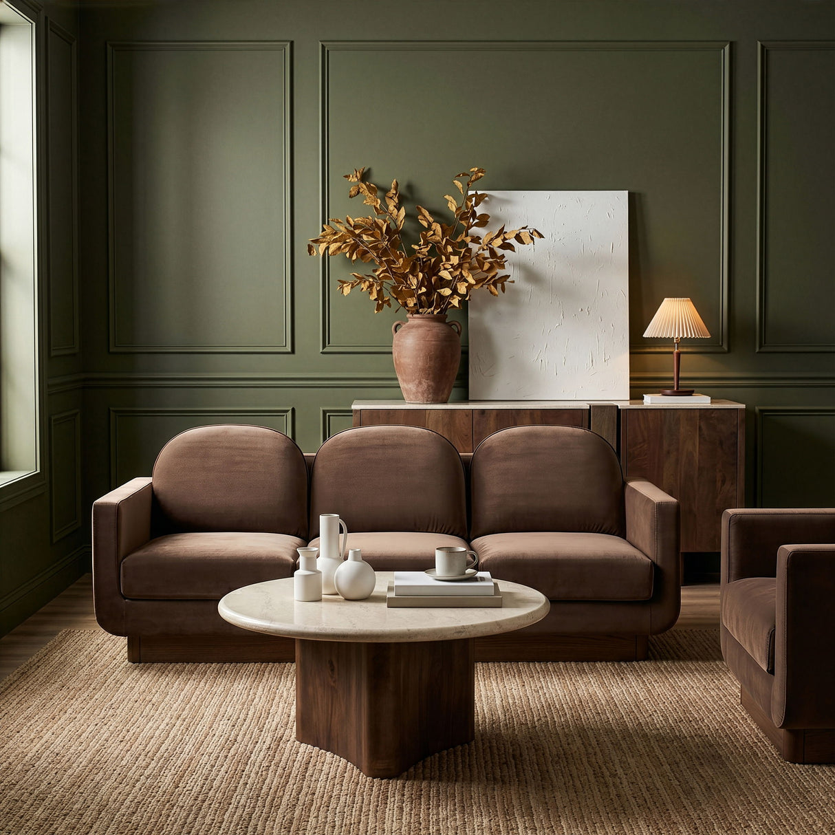 Diviento - Velvet Performance Fabric Upholstered Sofa