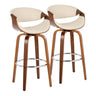 Curvo - 30" Fixed-Height Barstool With Swivel And Round Chrome Metal Footrest (Set of 2) - Walnut Wood