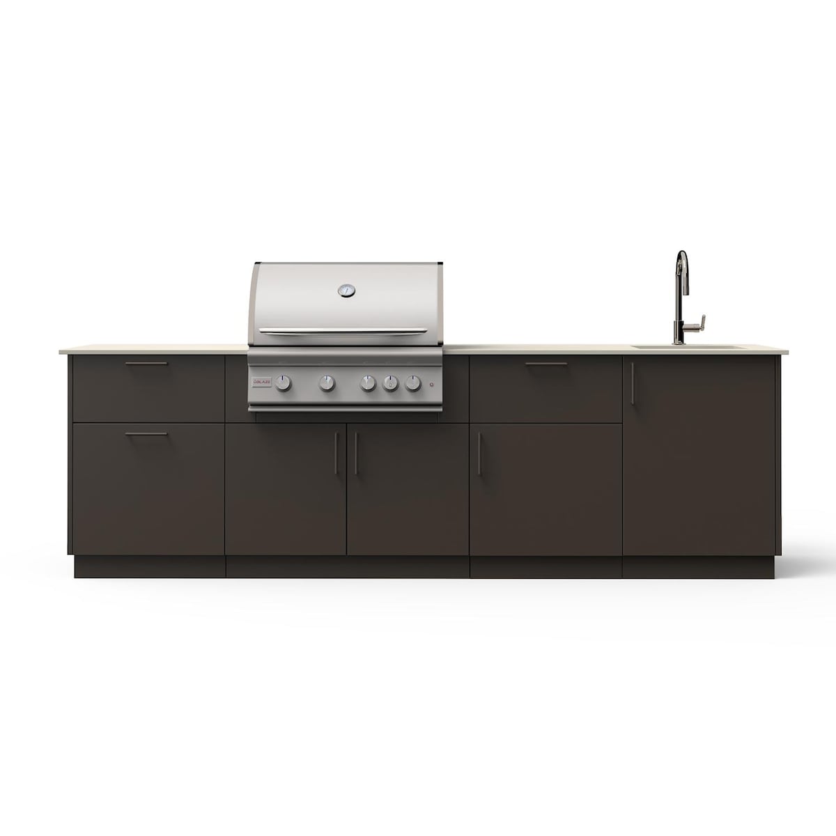 Blaze Sunset 10-Ft Outdoor Kitchen Island w/ 32-Inch LTE+ Natural Gas Grill, Sink in Architectural Bronze w/ Aeris Countertop