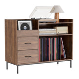 Grain Record Player Stand, Media Console With Speaker Shelf & 2 Drawers