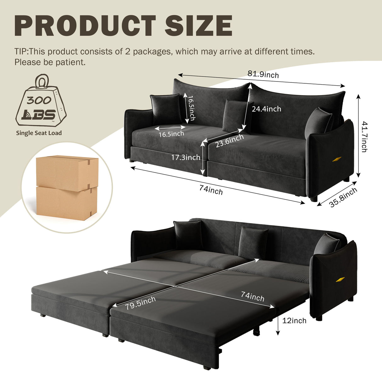 King Pull Out Sofa Bed, 3-In-1 Convertible Bed With 3 Pillows