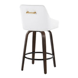 Hannah - 26" Fixed-Height Counter Stool With Swivel And Round Black Metal Footrest (Set of 2) - Walnut Glazed Wood
