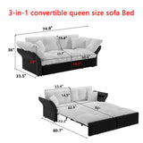 Queen Pull Out, 3 In 1 Convertible Sleeper Tufted Sofa & 2 Soft Pillows