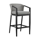Palma - Outdoor Patio Counter Height Bar Stool In Aluminum And Wicker With Gray Cushions