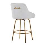 Hannah - Transitional Fixed-Height Swivel Counter Stool (Set of 2) - White Faux Leather, With Gold Metal Legs And Footrest With Gold Handle Accent
