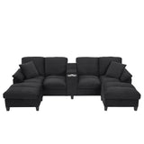 Modern U - Shaped Sectional Sofa With Storage Ottomans, USB Ports, And Cup Holders