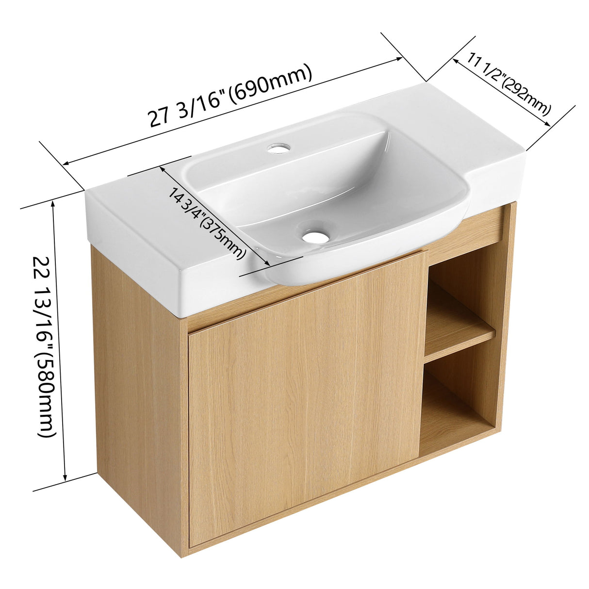 Wall Mounted Bathroom Vanity With Sink & Soft Close Door