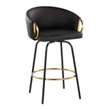 Claire - 26" Fixed-Height Counter Stool With Swivel And Round Gold Metal Footrest (Set of 2) - Black Metal