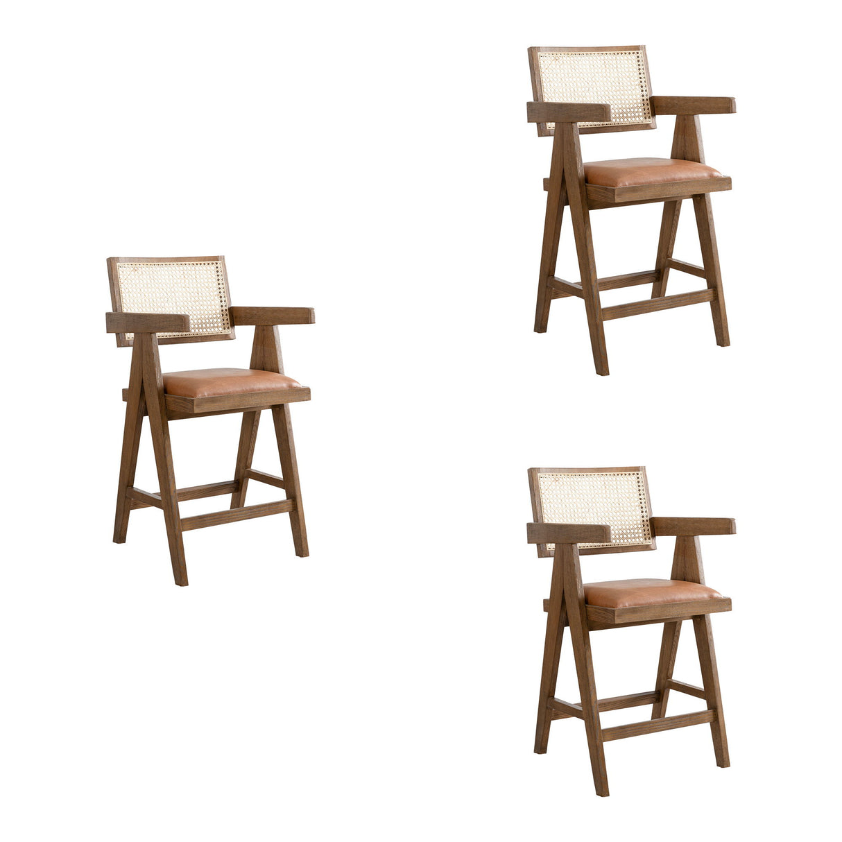 Harley - Nutmeg Brown Solid Wood And Rattan Upholstered 26" Counter Height Barstool