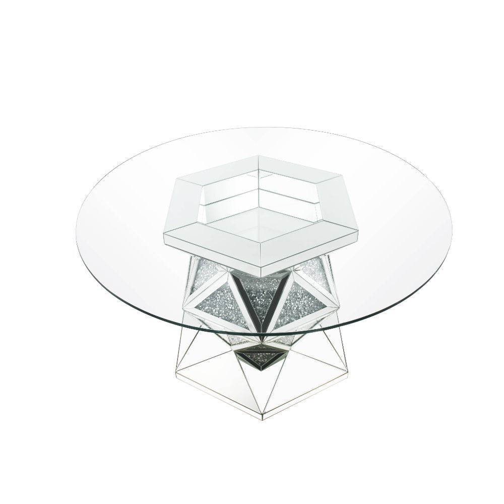 Noralie - 52" Round Dining Table - Mirrored & Faux Diamonds