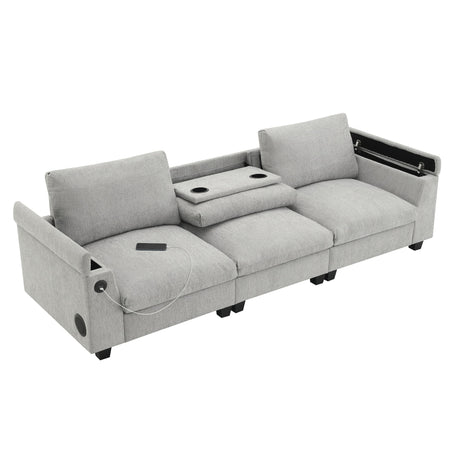 Sectional With Bluetooth Speaker Comfy Cloud Couch Set With Drop Down Table Cup Holders, USB Charger Storage Armrest Wide Seat Sofa