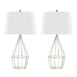 Geome - 27" Metal Table Lamp (Set of 2) - Polished Nickel With White Linen Shade From Grandview Gallery