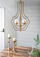 4 Light Metal Chandelier, Hanging Light Fixture With Adjustable Chain For Kitchen, Bulb Not Included - Gold
