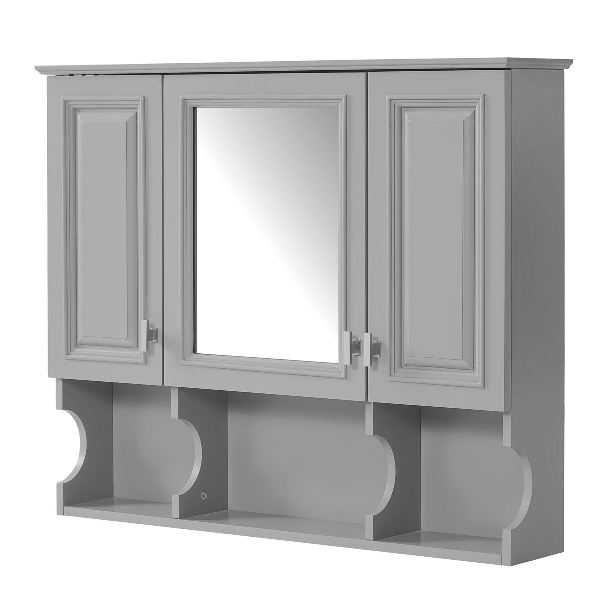 Wall Mounted Bathroom Medicine Wall Cabinet With Mirror & Open Shelves
