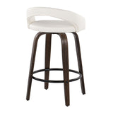 Grotto - Upholstered Fixed-Height Counter Stool (Set of 2) - Walnut Glazed Wood, White Faux Leather, Black Metal