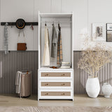 Wardrobe With 3 Drawers High Wardrobe Armoire With Rattan For Living Room Organizer - White