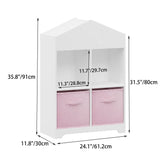 Dollhouse Bookcase With Storage, 2 Tier Display Organizer For Toddlers - White / Pink
