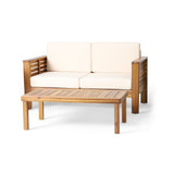 Acacia Wood Loveseat And Coffee Table Set With Cushions