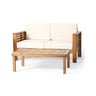 Acacia Wood Loveseat And Coffee Table Set With Cushions