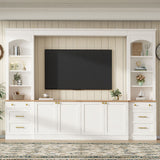 Arched Entertainment Center Wall Unit With Bookshelf, Retro Large TV Stand