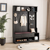 Hallway Hall Tree With Removable Cushion Bench, Coat Rack, Storage Shelves