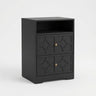 Nightstand With Diamond Carvings Handles, 2 Drawers & Charging Station