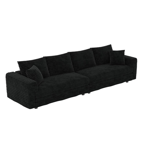 Plush Corduroy 4 Seat Sofa, Modern Comfy Upholstered Sofa Cloud Couch, Deep Seat Couches With Soft Pillows