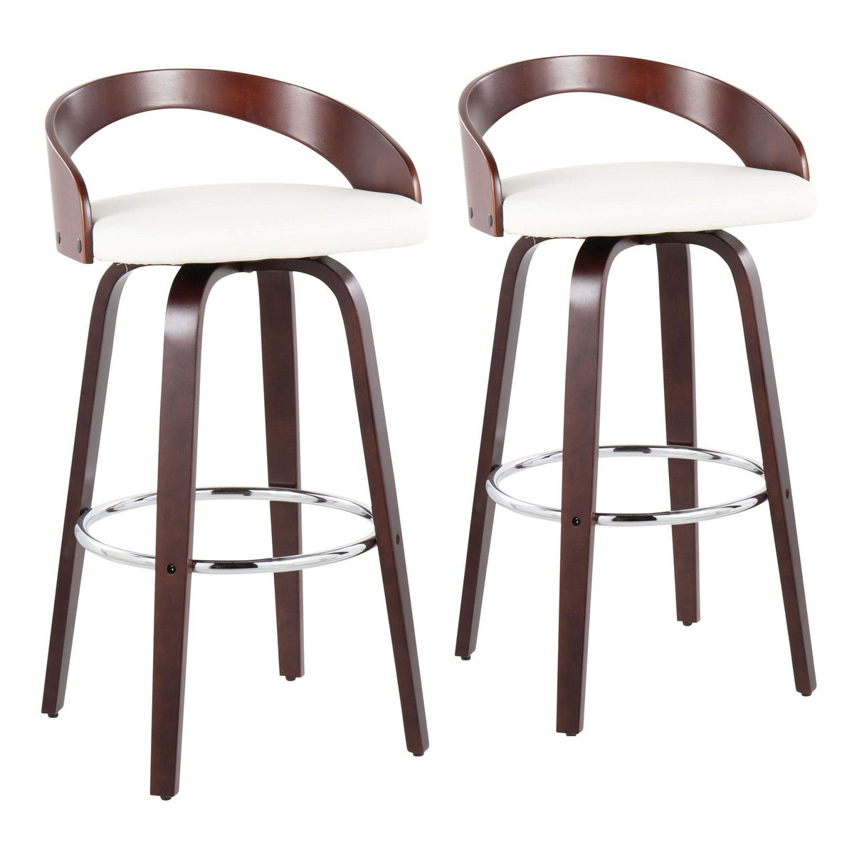 Grotto - Barstool With Swivel (Set of 2) - Cherry With White Faux Leather