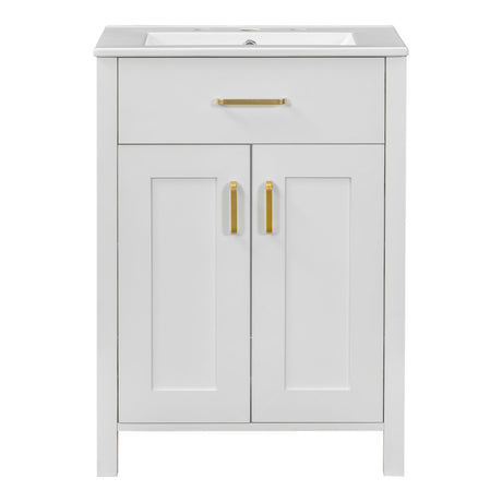 Bathroom Vanity Combo With Ceramic Sink, Luxurious Space-Saving Vanity, 2 Soft Close Doors