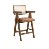 Harley - Nutmeg Brown Solid Wood And Rattan Upholstered 26" Counter Height Barstool