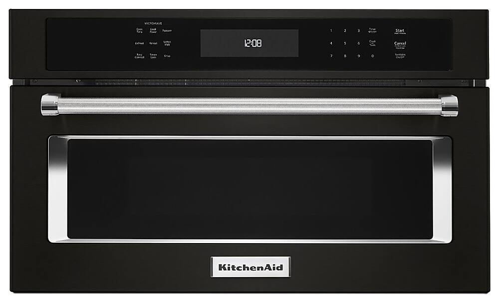 KitchenAid KMBP100EBS black stainless built-in microwave front view