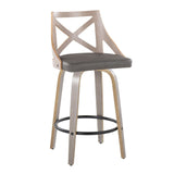 Charlotte - Farmhouse Fixed-Height Swivel Counter Stool (Set of 2) - Light Gray Wood And Gray Faux Leather With Round Black Metal Footrest