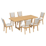 Rectangular Extendable Dining Table Set With 6 Upholstered Chairs