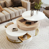 Modern Round Lift-Top Nesting Coffee Tables With 2 Drawers