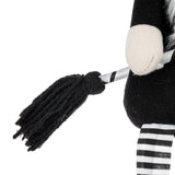 Sitting Gnome With Broomstick & Long Legs, For Halloween Decor - Black White